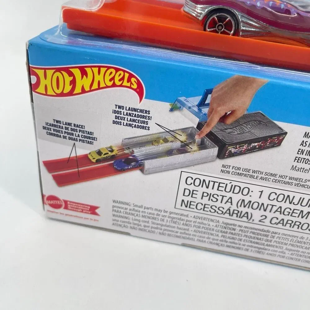 Hot Wheels Race Case Stunt Tracks Playset Dual Launcher 2 Cars Storage Case New
